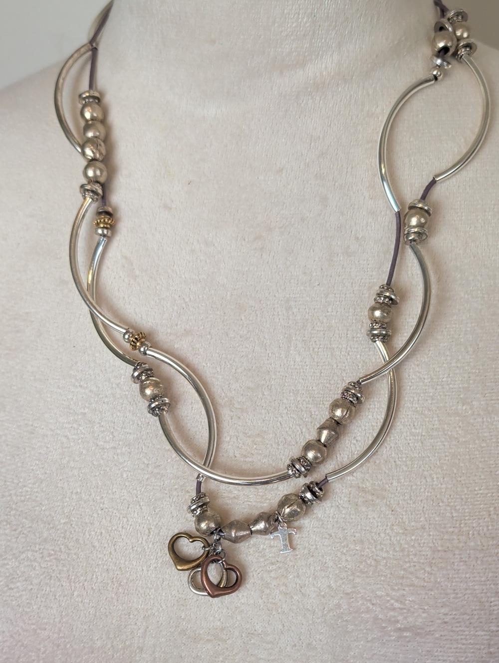 Lizzy James Leather Wrap Bracelet Necklace Convertible Silver & Gold Plated Sz L